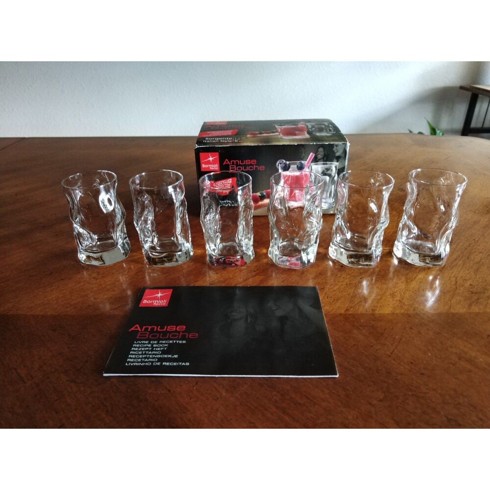 Bormioli Rocco Sorgente Clear Dimple Set 6 Shot Glasses 2.25 oz 7cl Italy